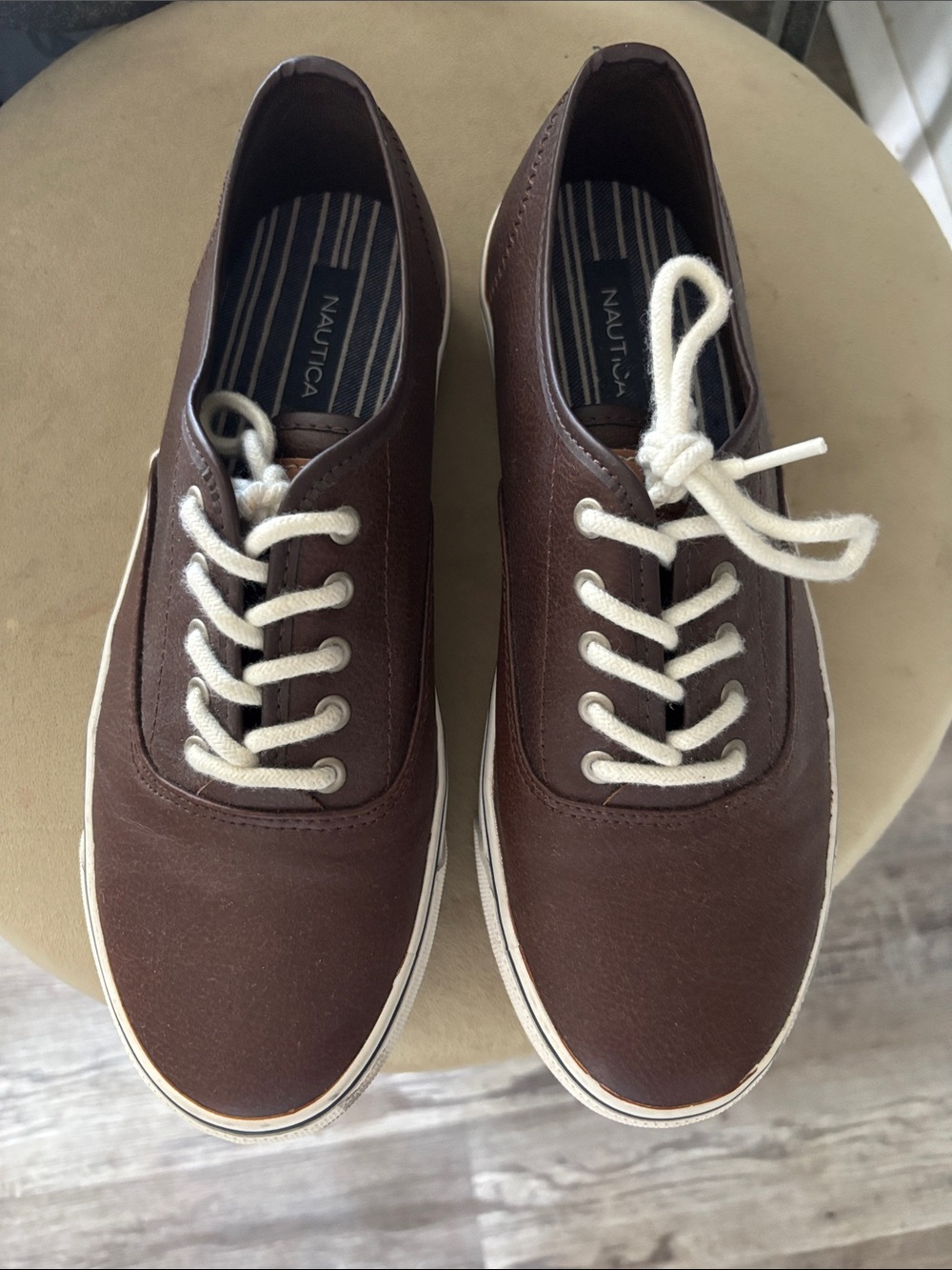 Nautica Brown Canvas Boat Shoes with Cream Laces